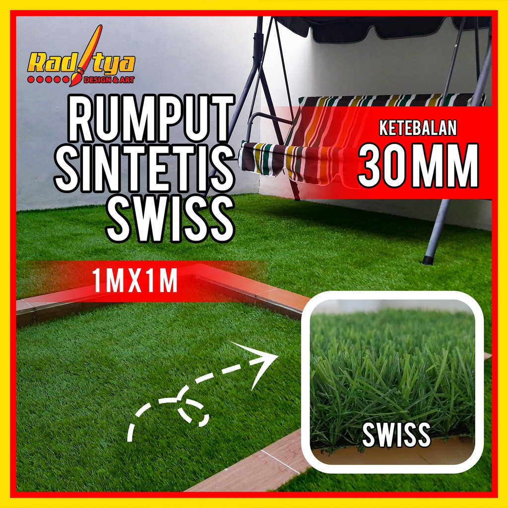 Rumput Sintetis Swiss 30mm/3cm Dekorasi Taman Indoor dan Outdoor Ukuran 1 x 1 Meter