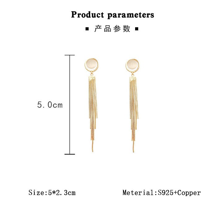 Anting Rumbai Panjang Desain Opal Bahan 925 Silver Needle Gaya Korea Untuk Wanita