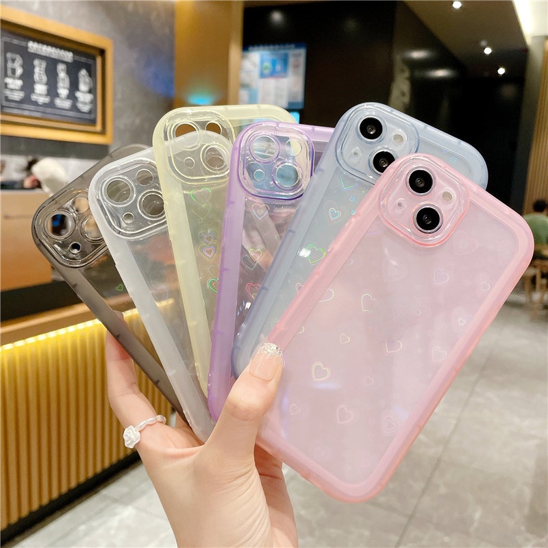 Phone Case Clear Laser Glitter Shining For iPhone 13 11 12 Pro Max XR X XS Max 7 8 Plus Bumper Cover Soft Love Heart Holographic