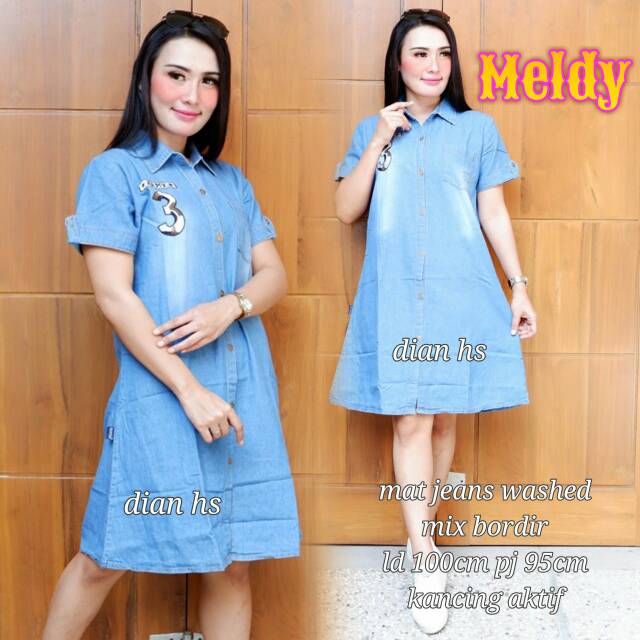 Meldy dres jeans pendek kombinasi bordir