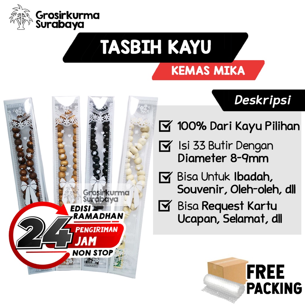 Souvenir Tasbih Kayu Kemas Mika Tabung Per Pcs Kartu Nama Untuk Seserahan Pernikahan Mantu Dll