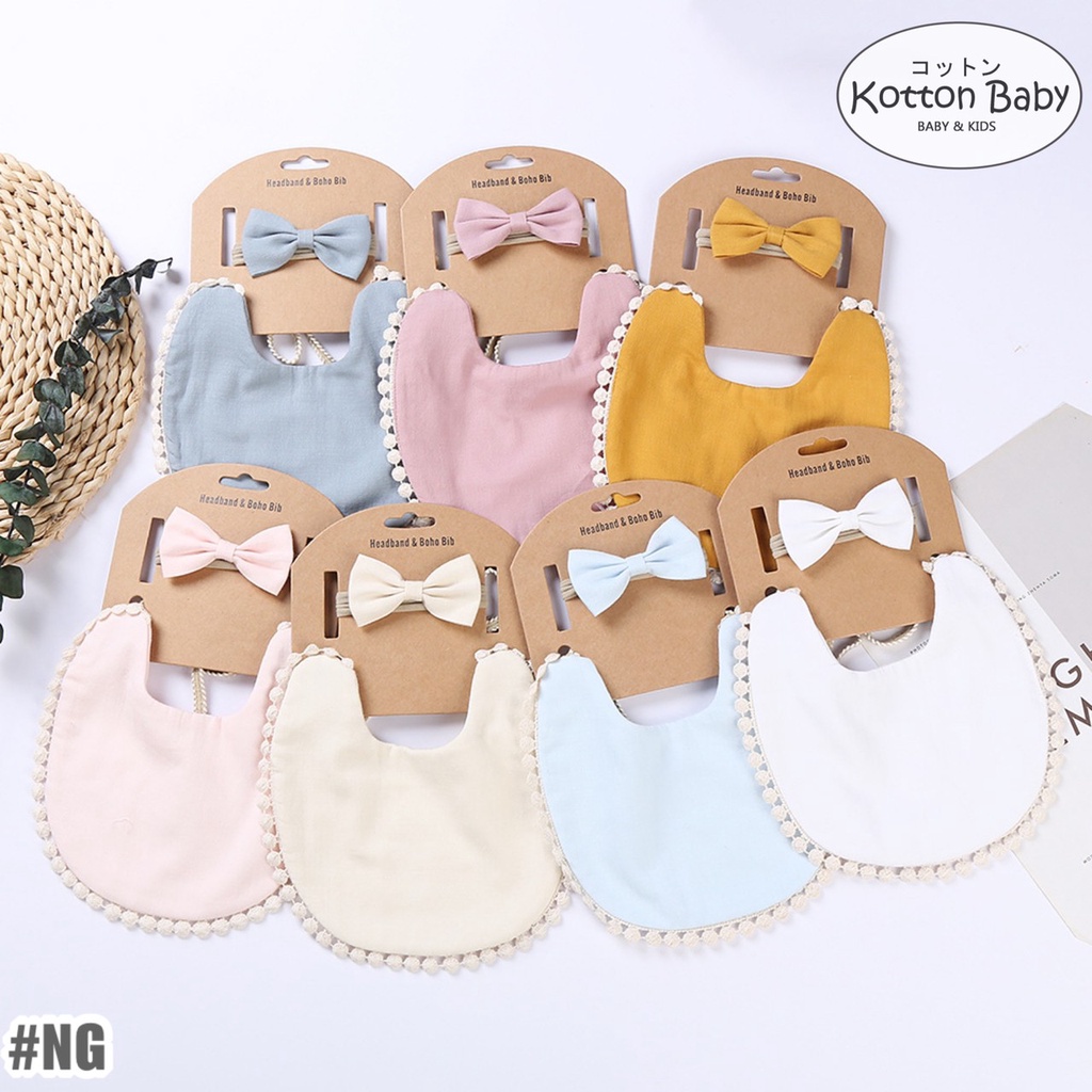 1 BANDANA + 1 BIB | SLABBER PITA HEADBAND BAYI SET CELEMEK TATAKAN LIUR ANAK catalog QUIN NG