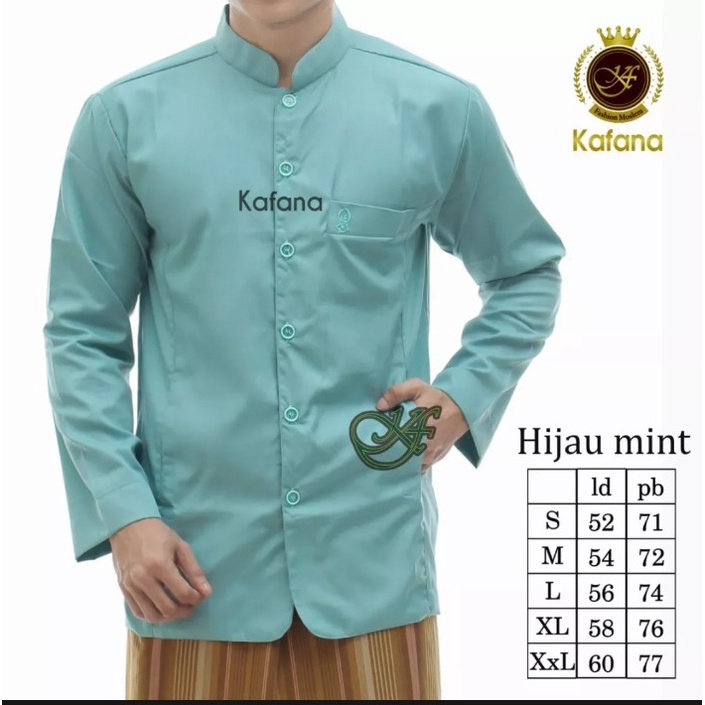 Koko Haibah Pria Dewasa Kazimi Original Semi Jas Jasko Baju Koko Habaib Putih Polos Lengan Panjang-Hijau mint