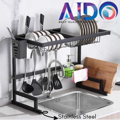 Rak Piring Wastafel Rak Cuci Piring Besi Stainless Hitam Rak Dapur