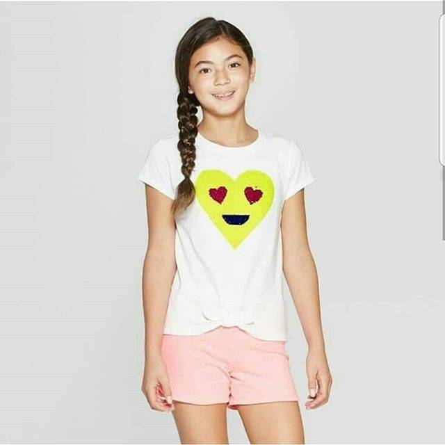 Kaos Cat and Jack Flip Sequin Putih Heart Bisa Bolak balik Anak baby perempuan cewek dewasa