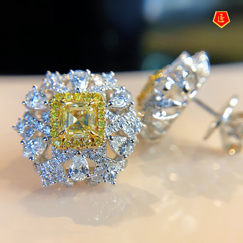 [Ready Stock]Fashion Elegant Yellow Diamond Stud Earrings
