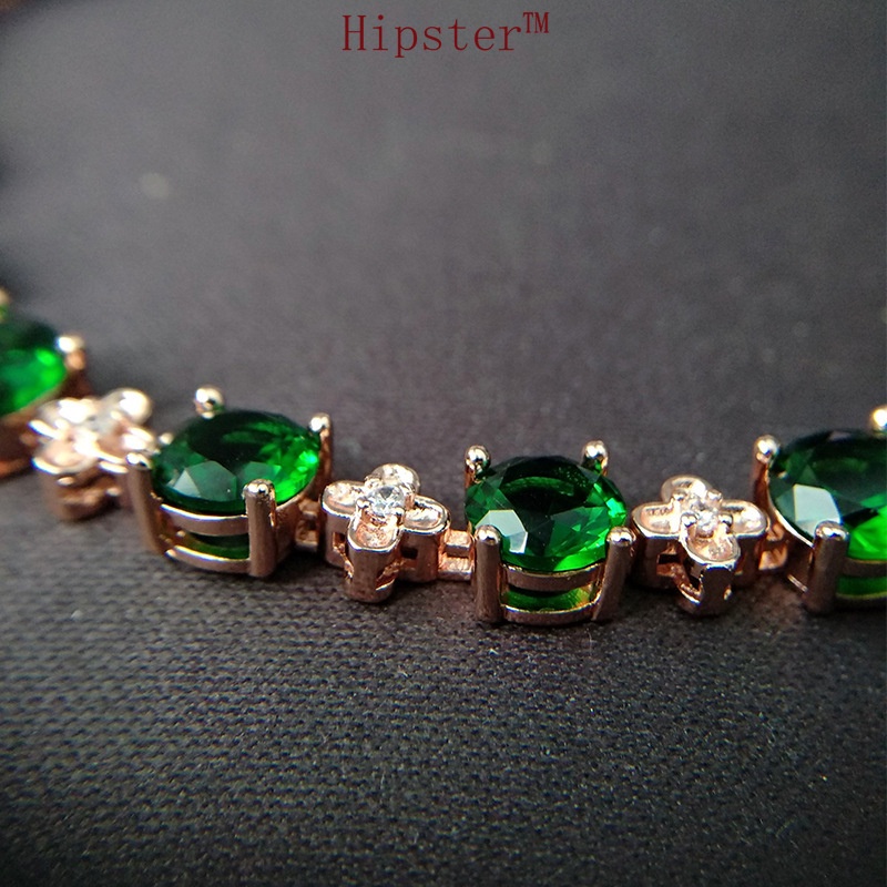 Retro Adjustable Ring Beryl Rose Gold Bracelet Moissanite Stud Earrings Green Treasure Pendant Jewelry Set