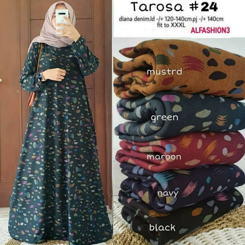 Tarosa #24 Maxy, GAMIS WANITA MUSLIM JUMBO CANTIK FIT XXXL LD 120-140 BAHAN DIANA DENIM TERMURAH MODIS TERLARIS OOTD