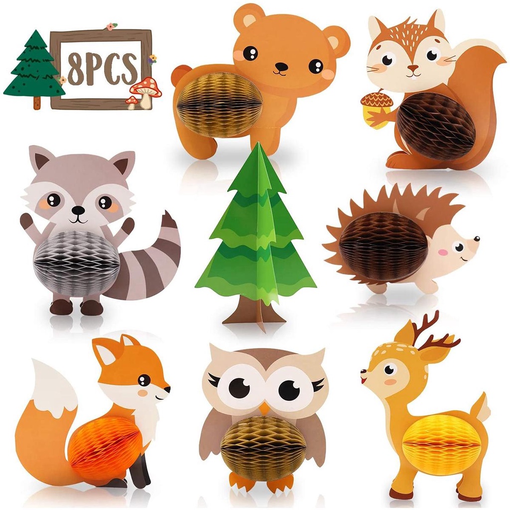 [Elegan] Honeycomb Centerpieces Baby Shower Kartun 3D Hewan Woodland Creature DIY Lentera Kertas