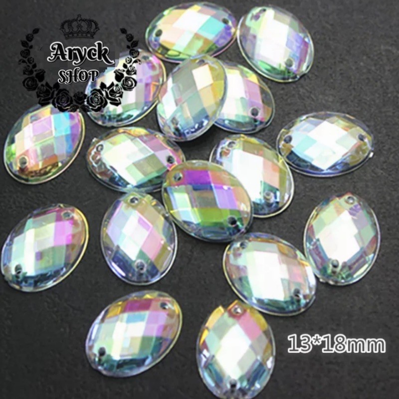 DIAMOND OVAL 13x18mm isi 10pcs ADA LUBANG JAHIT Gems Baju untuk Diamond Jahitan