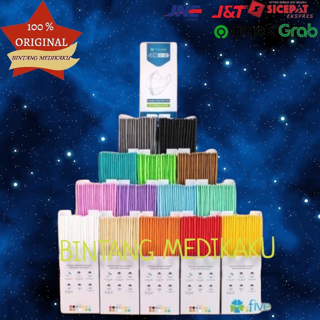 masker fivecare 4d surgical mask - Putih