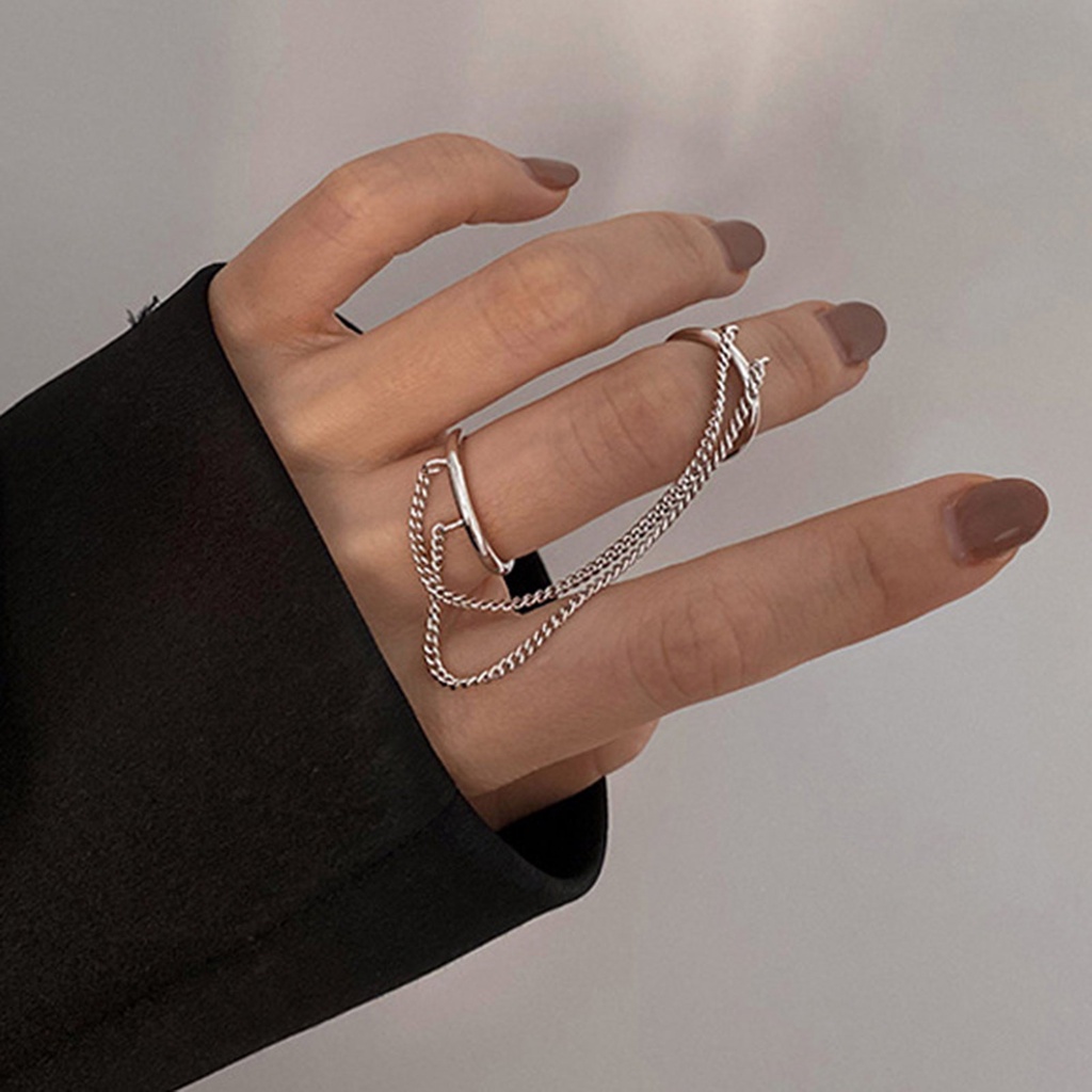 Hu Hu Hu Hu Hu Alat Bantu Pasang Kacamata♡ Cincin Rantai Jari Ganda Model Terbuka Dapat Disesuaikan Untuk Unisex