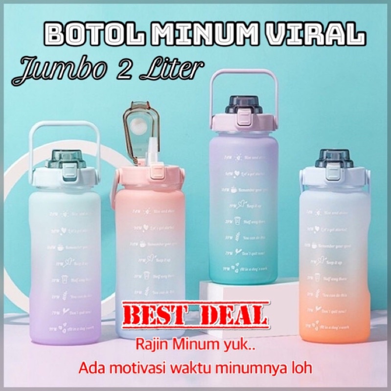 BOTOL MINUM VIRAL 2 LITER / BOTOL MINUM MOTIVASI /GRADASI /BOTOL WARNA