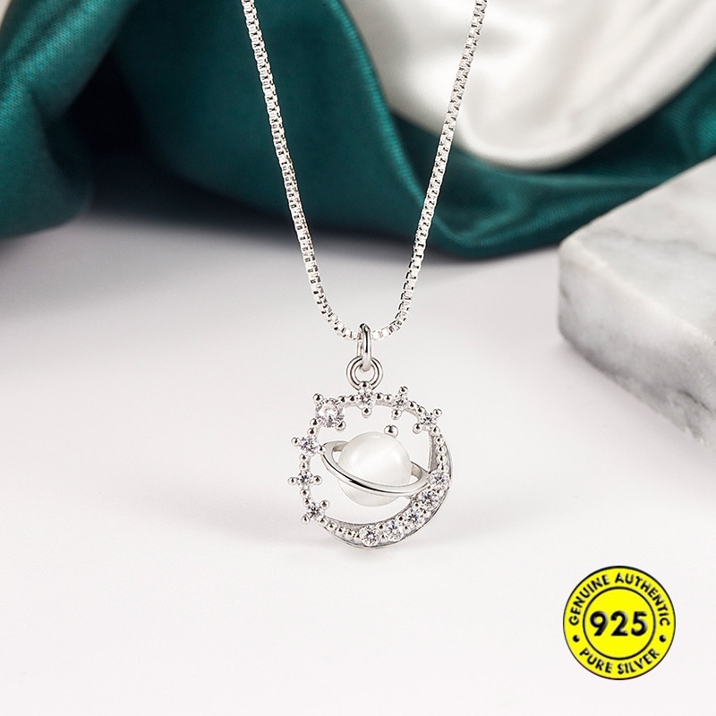 Kalung Rantai Klavikula Bahan S925 Silver Lapis Emas 18K Hias Opal Planet Untuk Wanita