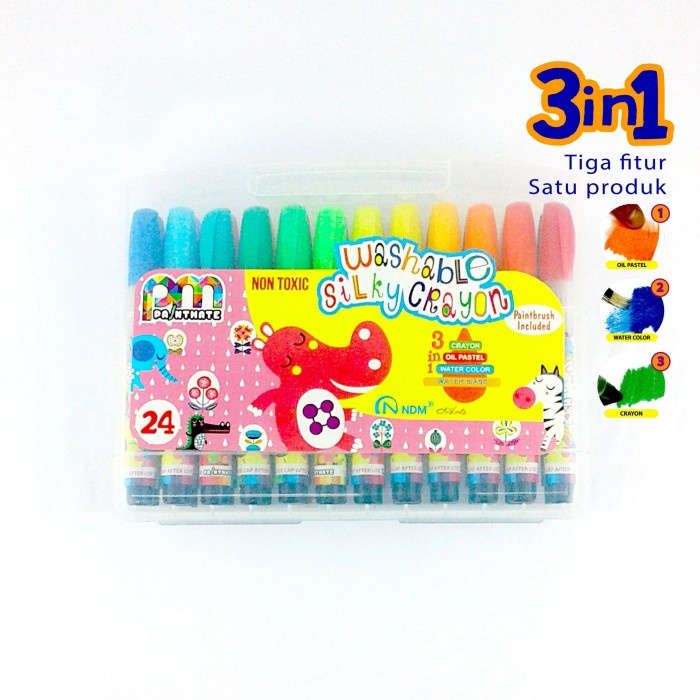 

Wow Silky Crayon 3 In 1 Paintmate Washable Crayon 24 Warna Bonus Kuas Limited