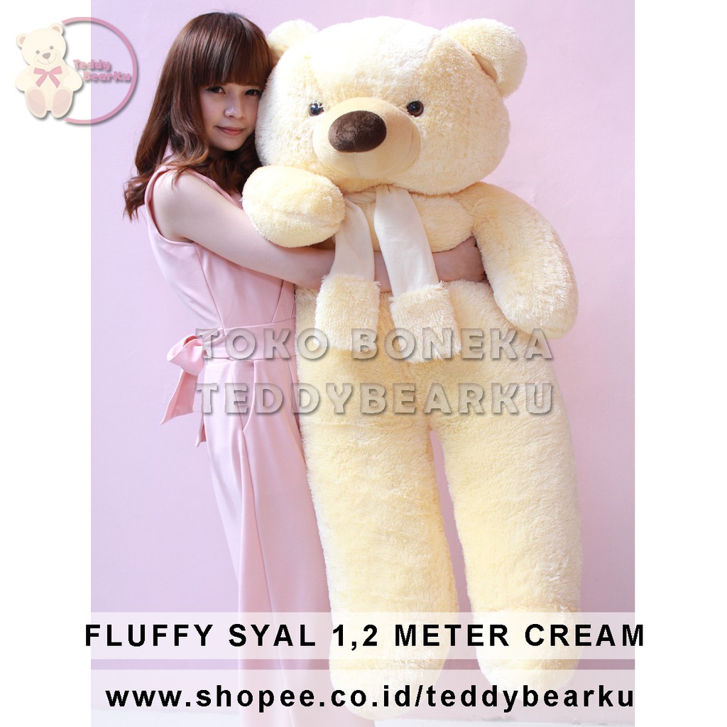 Boneka Teddy Bear FLUFFY SYAL SUPER JUMBO 1,2 METER WARNA CREAM