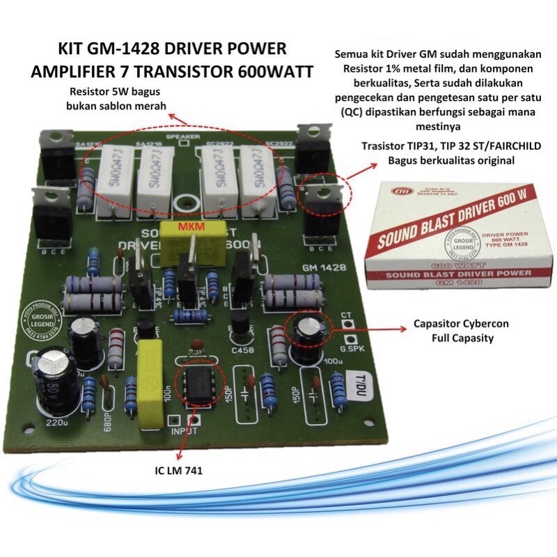 Kit driver power amplifier 7 transistor 600W GM 1428