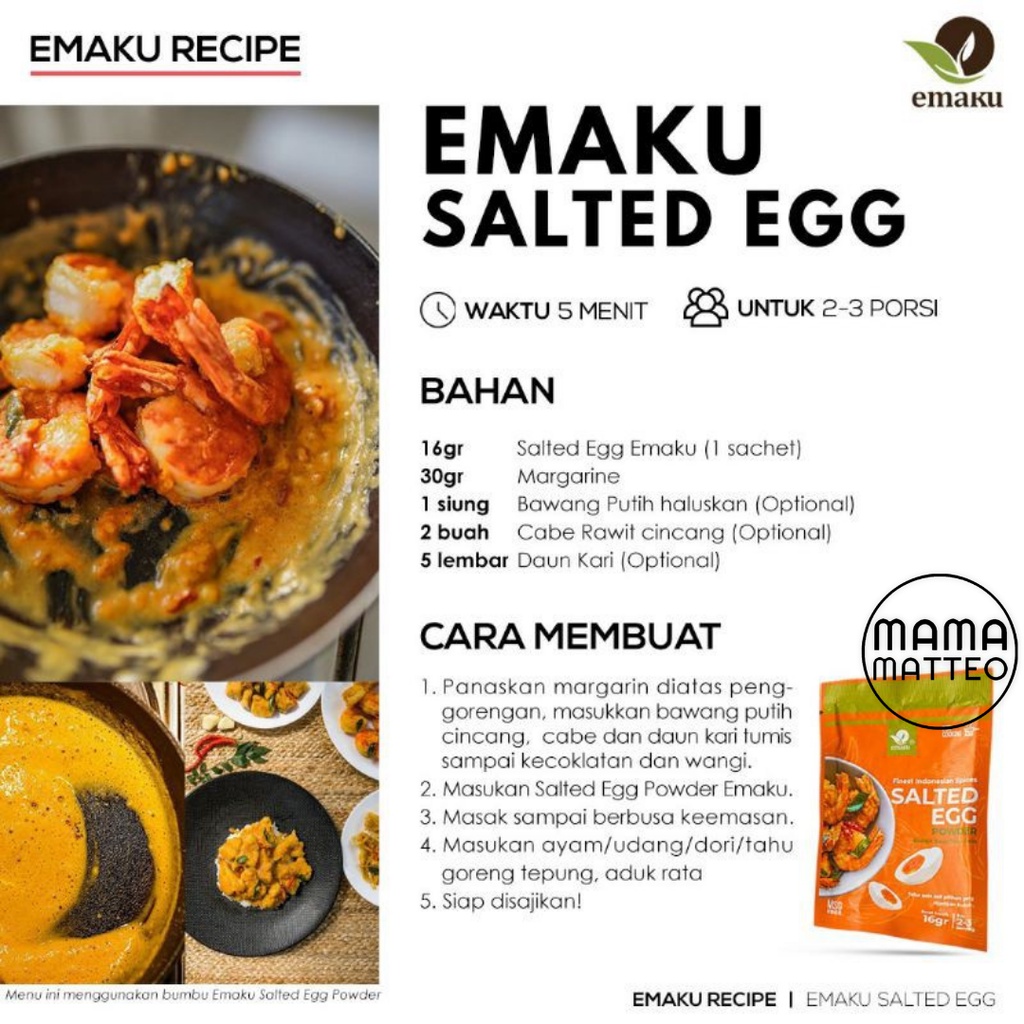 EMAKU Salted Egg Powder Sachet Bumbu Masak Dapur Tabur Bubuk Emaku Telur Asin Non MSG / Penyedap Rasa 16gr / BANDUNG