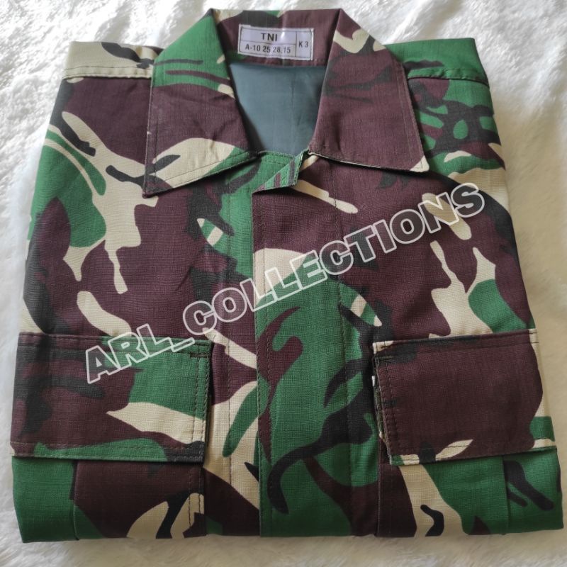 BAJU SETELAN PDL LORENG TNI BAHAN VELBET SEMI WOLL BALETOLI FUL PURING/SERAGAM PDL LORENG MALVINAS RESLETING VELCRO