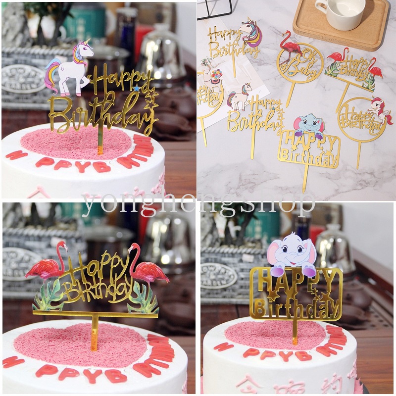 Topper Kue Ulang Tahun Desain Kartun Hewan Unicorn Bahan Akrilik Untuk Dekorasi Baby Shower