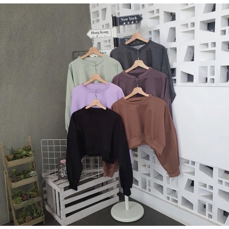 SWEATEE CROP WANITA OVERSIZE BAHAN FLEECE