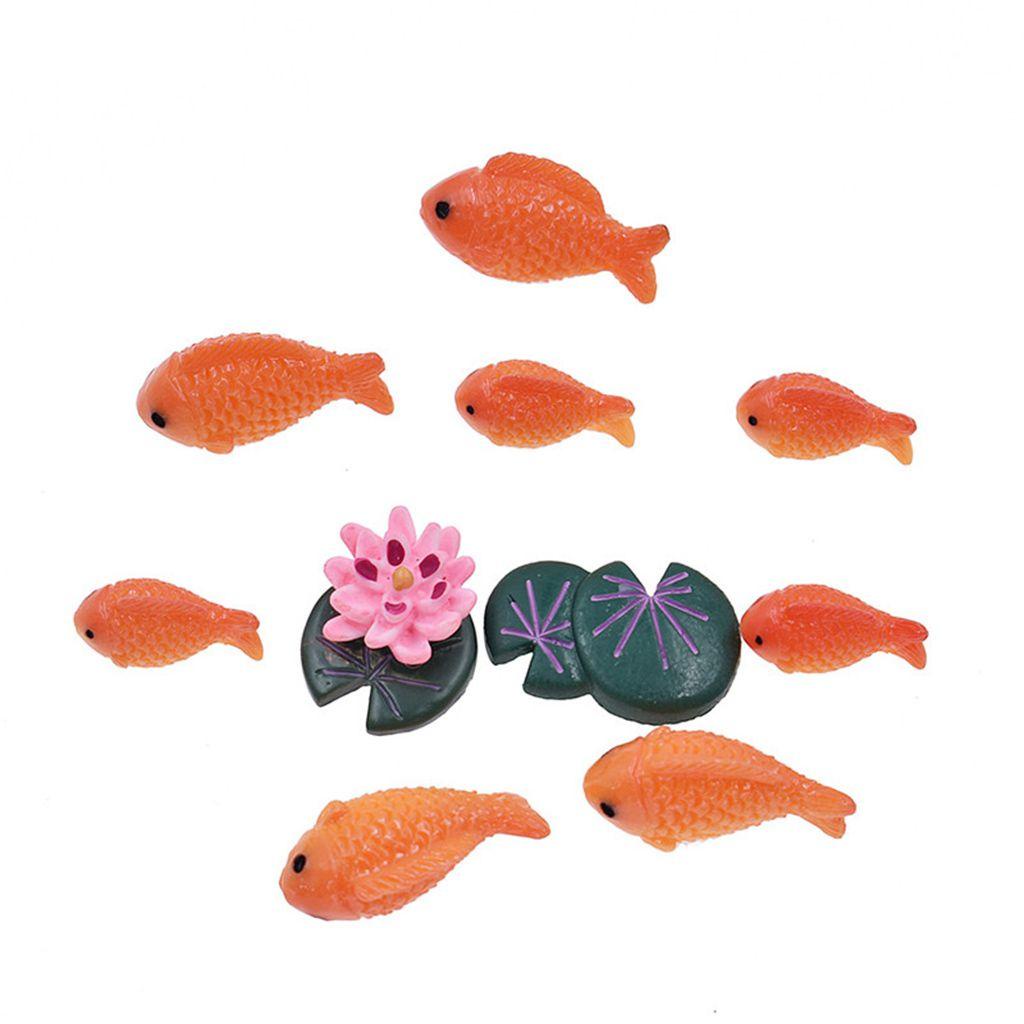 Patung Ikan Mas Agustina Mini Kreatif Lanskap Mikro DIY Aksesoris Aquarium Ornamen Bunga Teratai, Kolam Daun Scene Miniatur