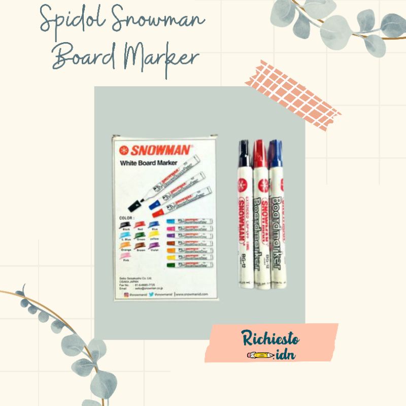 

(PCS)Spidol Snowman Boardmarker Bg-12 Hitam/Spidol Papan Tulis/Biru/Merah
