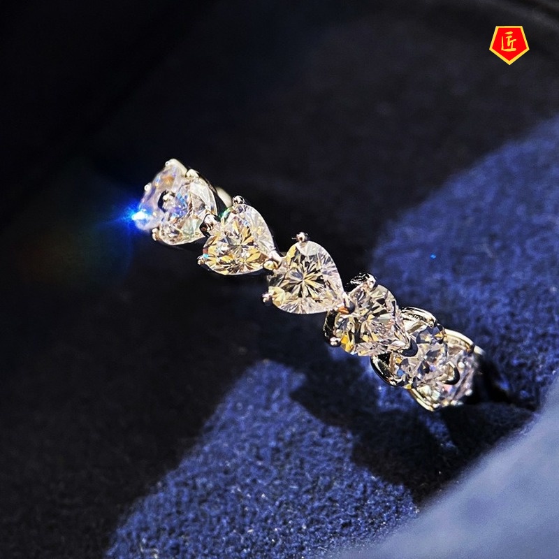 [Ready Stock]Serial Heart-Shaped Moissanite Ring Female Ins Fashion Normcore Style