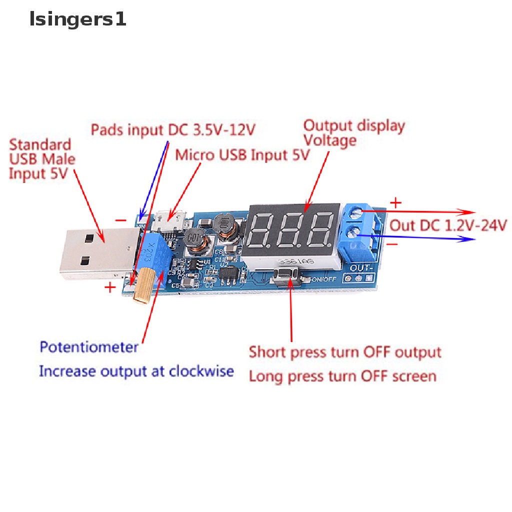 (lsingers1) Modul power supply step up / down DC-DC USB 5V Ke 3.3V / 12V