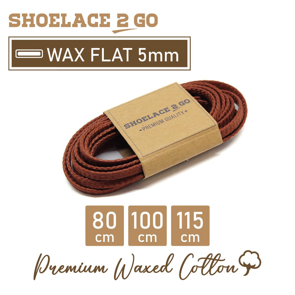 SHOELACE 2 GO PREMIUM TALI SEPATU LILIN WAX GEPENG PIPIH FLAT - WF5 - C1 - BROWN - 5MM