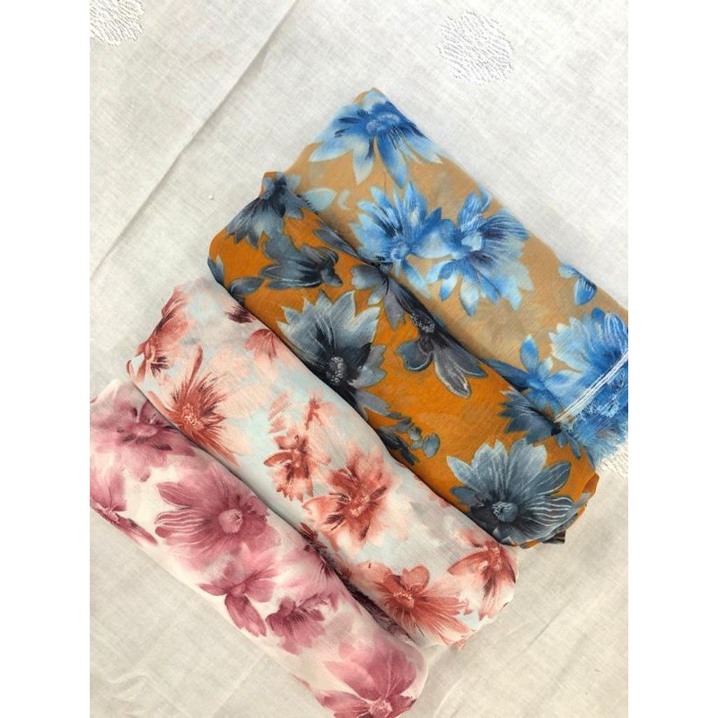 Kain Sifon Print Motif Bunga Khas E20