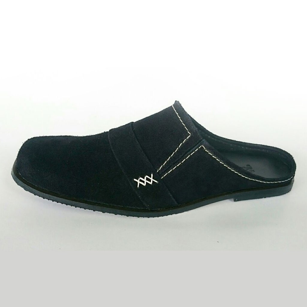 Sepatu Sandal Selop Bustong Kulit Asli Pria Kasual Hitam Ukuran Besar Jumbo Big Size 44, 45, 46, 47