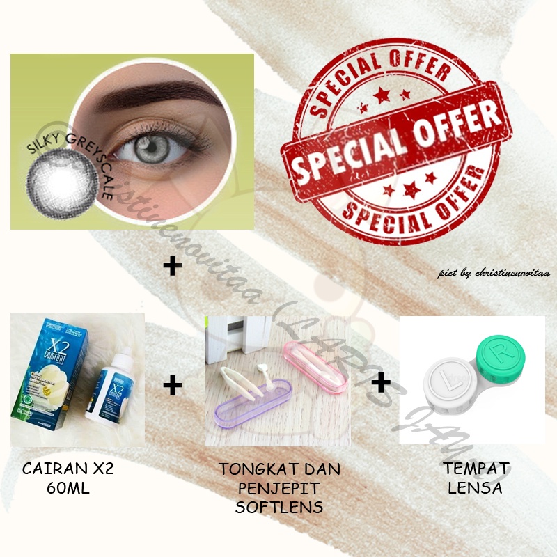 Paket SOFTLENS NAVY LENS SILKY 15 MM (NORMAL) + Cairan X2 60 ml + Pinset / Penjepit