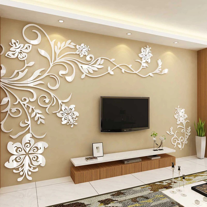 『Gratis Ongkor Kirim 』 Gaya Eropa 3D Bunga Pohon Stiker Dinding Ruang Tamu Dekoratif Stiker Rumah