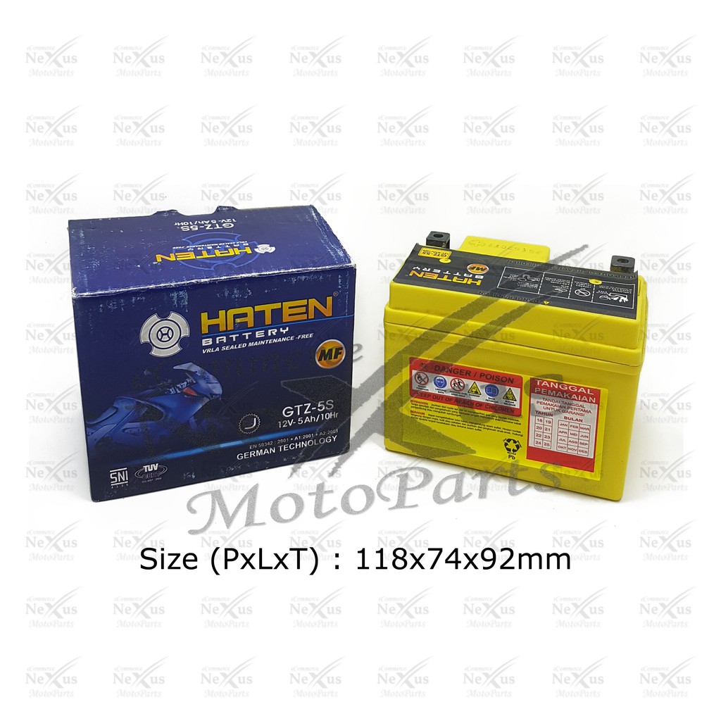 Aki Motor Haten GTZ-5S YTZ3 GTZ4V YTZ4V YTX4L YB4LA YB4LB GTZ5S YTZ5S HTZ5F 12V 5Ah Karisma Beat Mio