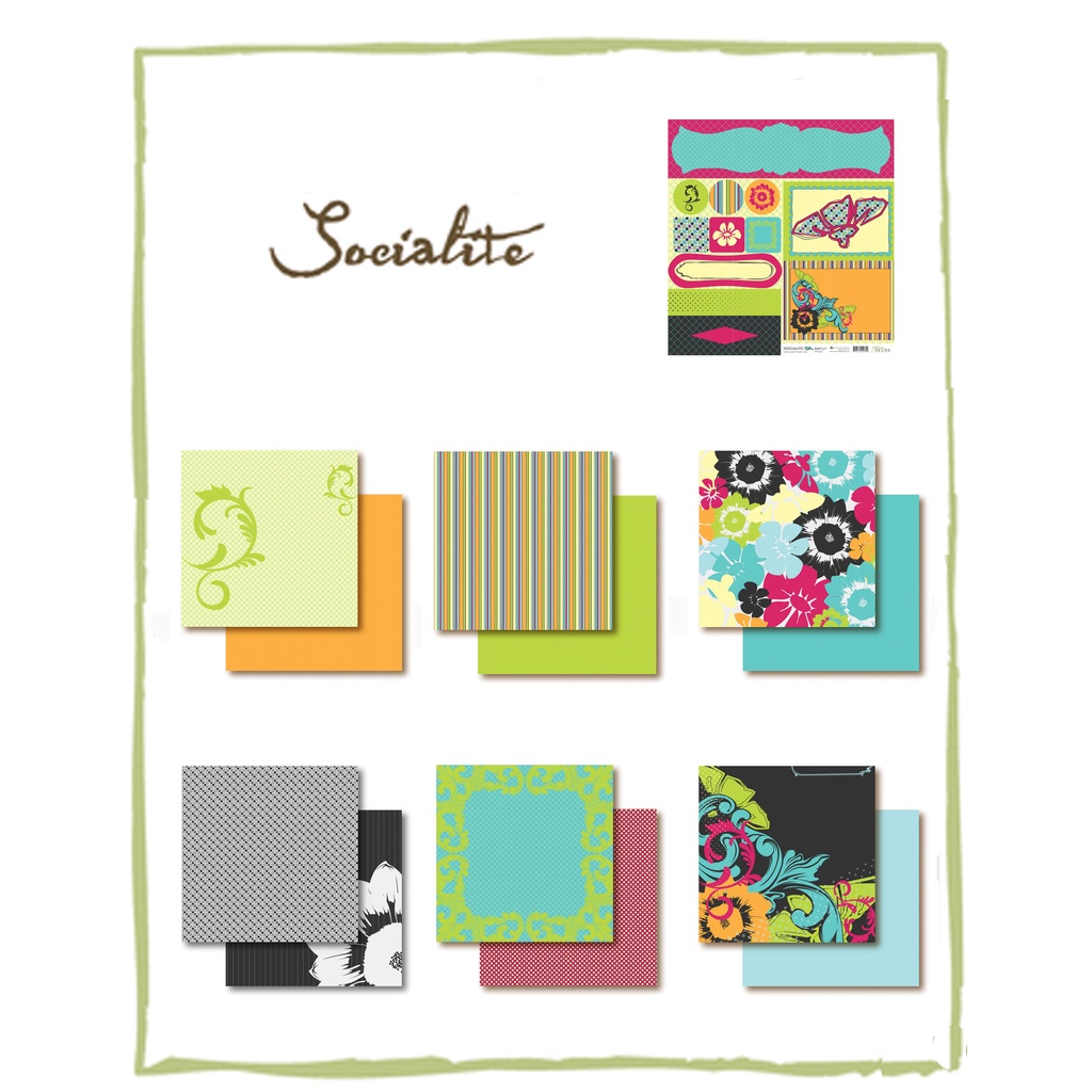 

12x12 Paket Kertas Scrapbooking "Socialite" (6 lembar & 1 diecut)