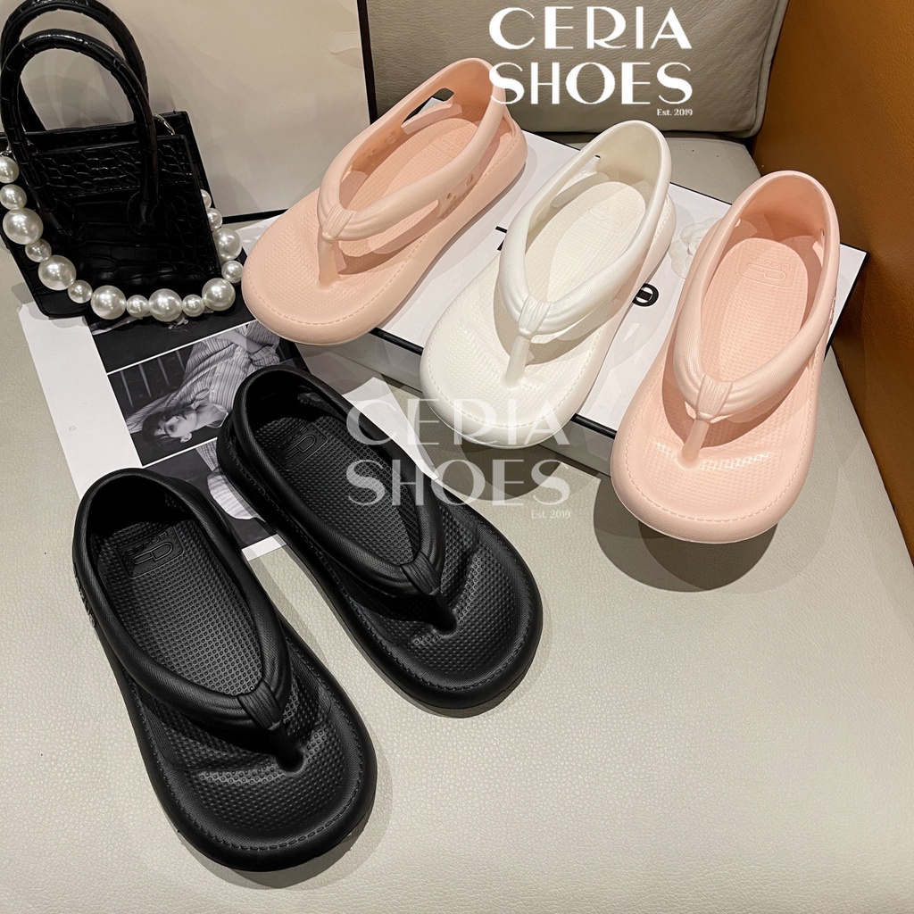 PVC Sandal Slipper Wanita Korean Import Rubber Jelly Elastic Non-Slip Karet Empuk Model Jepit Tali Belakang LUCKY