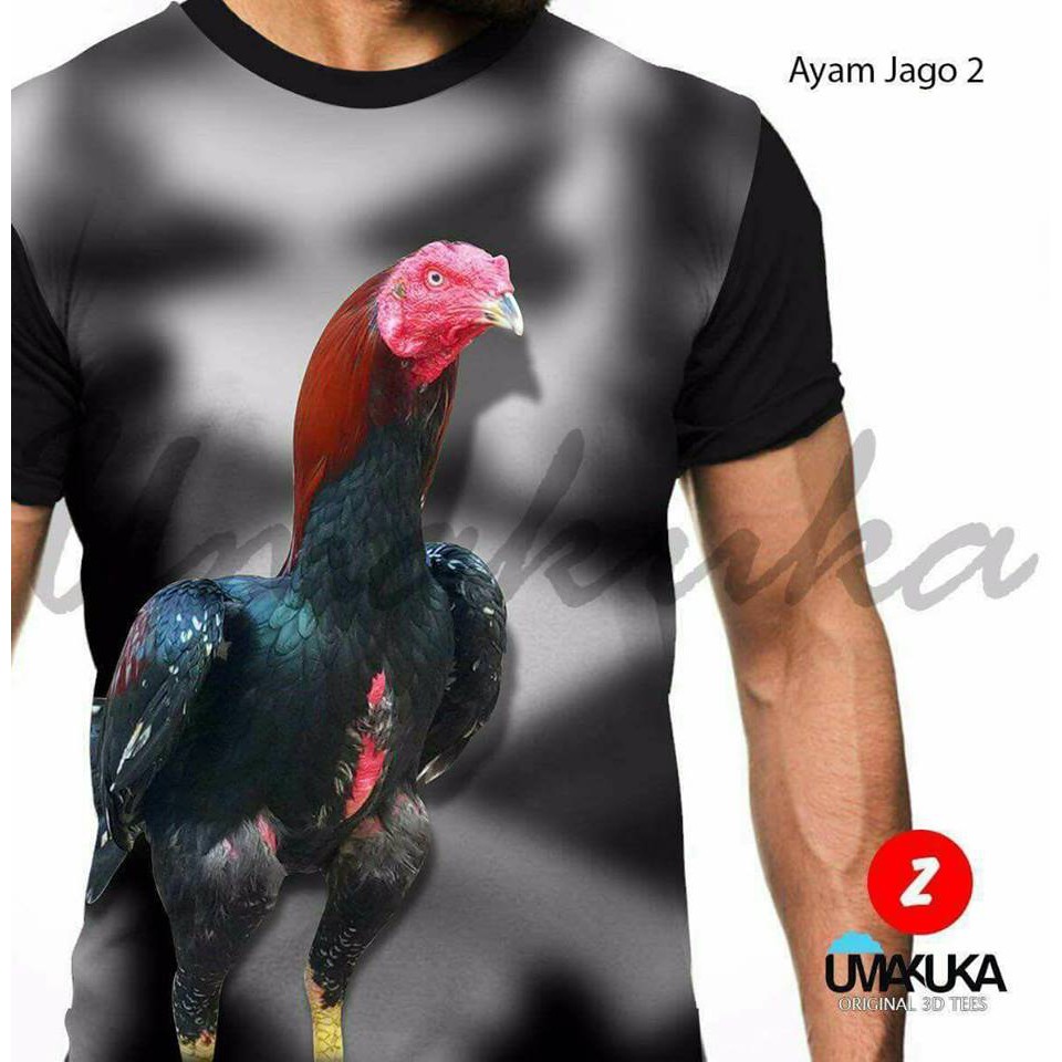 T-Shirt Motif Ayam Jago 2 Full Print Baju Kaos 3D Umakuka Premium Quality Murah Unik