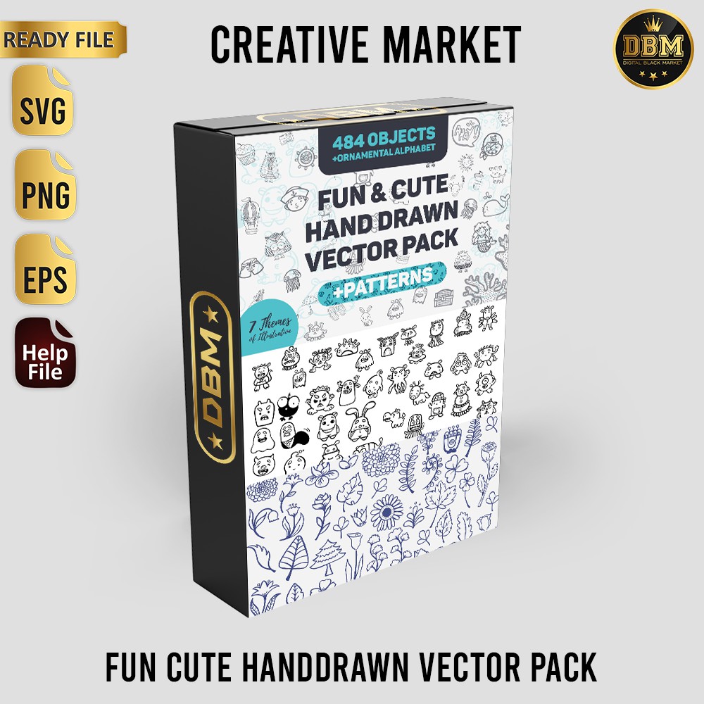 Fun &amp; Cute Hand Drawn Vector Pack +Patterns - Vector Designs