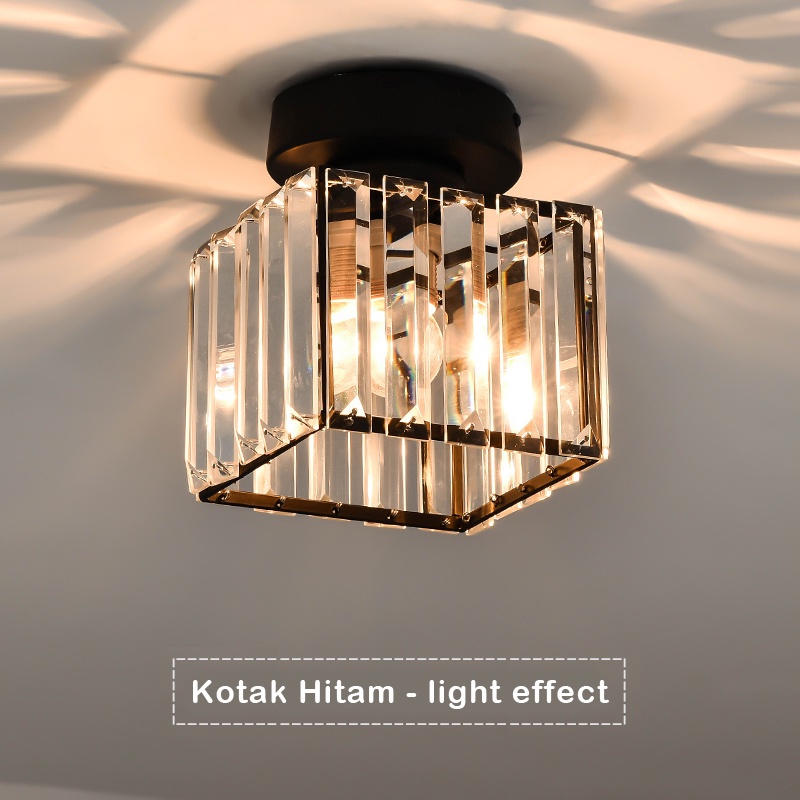 Lampu kristal plafon rumah Lampu ceiling kristal kotak modern crystal round ceiling lamp-Kotak Hitam Plafon