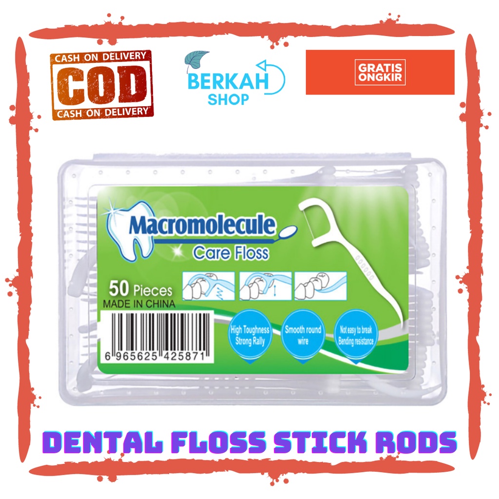 ( 100 % ORI ) Macromolecul Dental Floss Benang Tusuk Gigi Pembersih Sela Gigi Isi 50pcs Benang Tusuk Gigi 2 in 1 Macromolecul Dental Floss Benang Gigi Pembersih Jigong 50 PCS