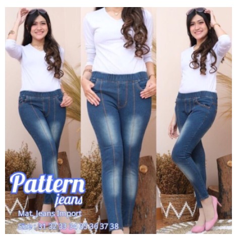 Pattern jeans melar pinggang karet [FLRN]