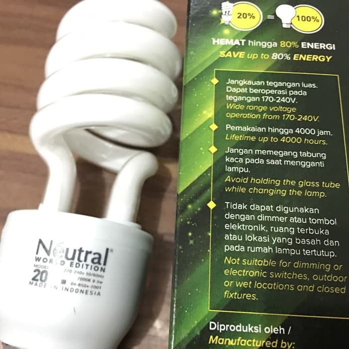 Lampu Spiral Neutral 20W 20 Watt Kecil Terang Downlight Putih Awet