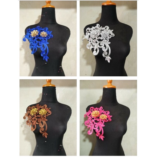 OlehOlehGarut09 Bordir Renda Tasik Bunga Tempel Seroja Biru Coklat Gold Hitam Marun Pink Putih Silve