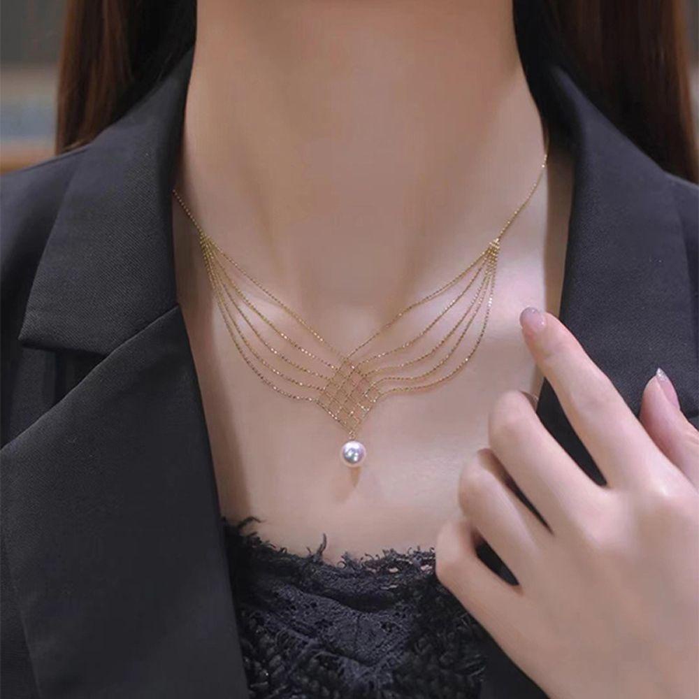 Mxbeauty Kalung Korea Trendi Elegan Hadiah Pesta Multi Layer Manik-Manik Rantai Leher Perhiasan