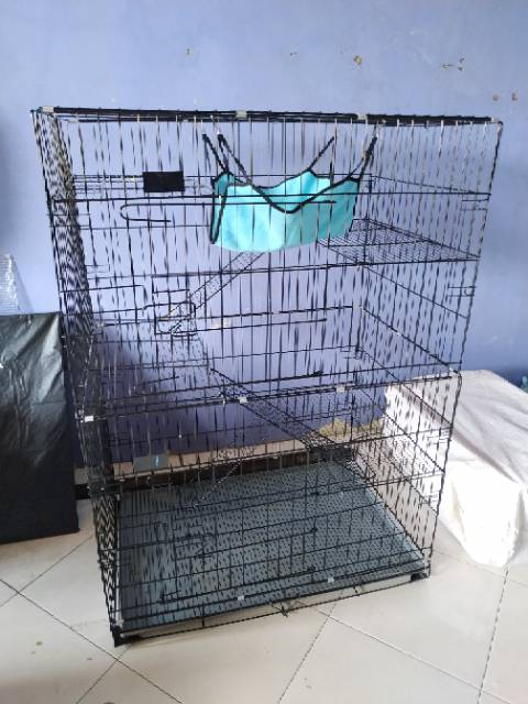 Kandang kucing roda 4 tingkat lipat ukuran XXXL 90x60x135 (Kode : 04S)