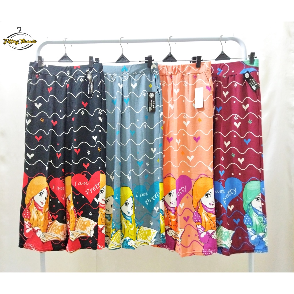 Celana Kulot Crepe Panjang Wanita / Kulot Lebar Motif Merk Saya / Celana Panjang Muslim