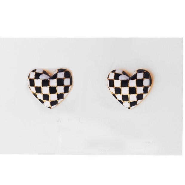 Anting Tusuk Bentuk Geometri Motif Kotak-Kotak Hitam Putih Bahan Metal Gaya Vintage Untuk Wanita