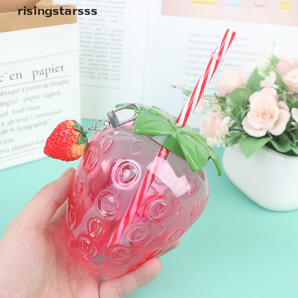 Rsid Span-new Musim Panas Kartun Strawberry Straw Cup Gelas Plastik Gadis Yang Indah Portabel Cangkir Air