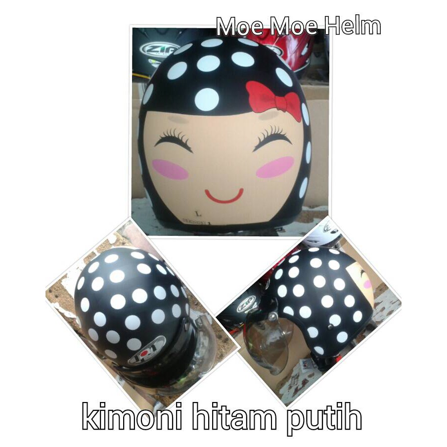 HM-510 Helm Bogo Retro Polkadot Kimoni Hitam Putih Murah